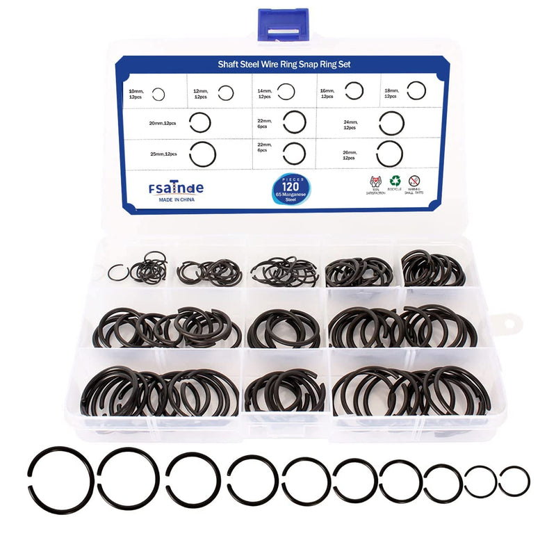 [Australia - AusPower] - 120Pcs GB895.2 ?10-?26 Retainer Clip 65Mn Shaft Steel Wire Ring Snap Ring Set,Bearing Stop Ring Assortment Kit,Round Wire Snap Rings for Shafts 