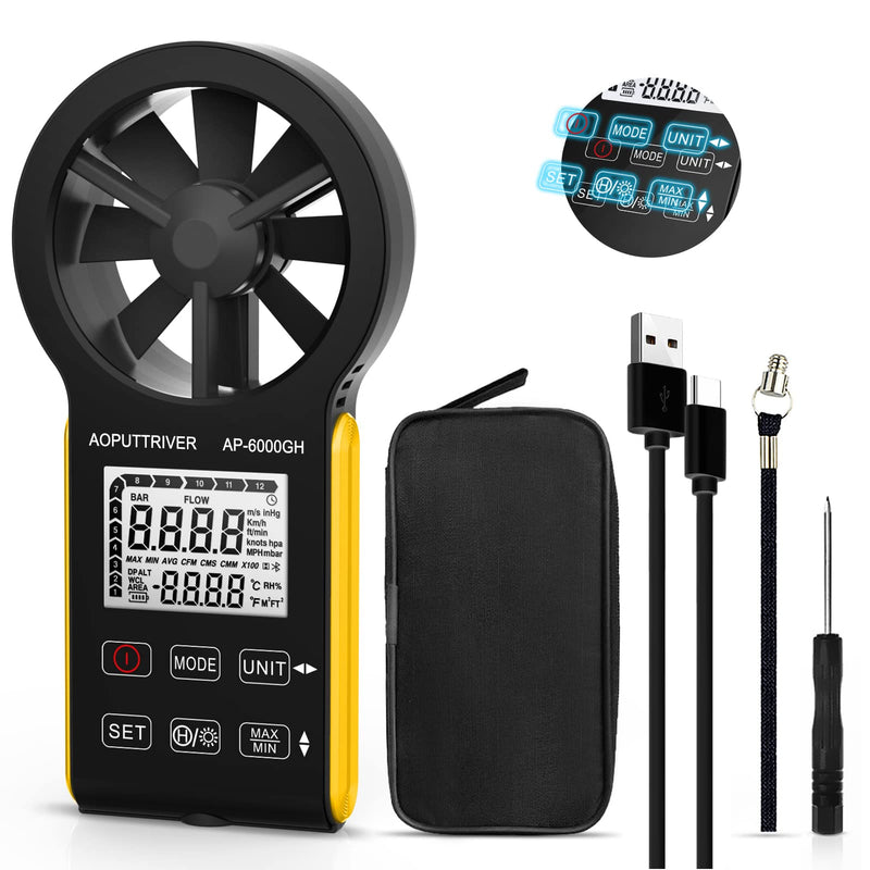HVAC Anemometer CFM Meter Air Flow Meter with Touch-Screen,Temp, Backlight, Data Hold for Air Volume, HVAC Vents, Sailing, Shooting-AP-6000GH AP-6000GH(HVAC Anemometer, CFM Meter)