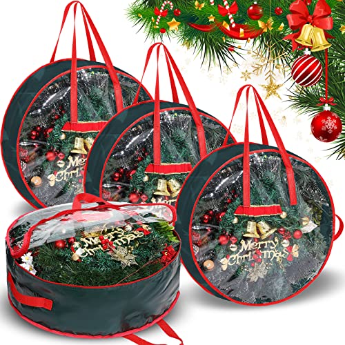 Shappy 4 Pcs Clear Wreath Storage Bags Windows Handles,Green,24 x 8 Inch Green 24 x 8 Inch