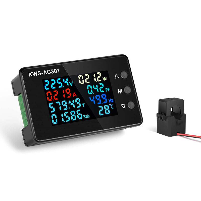Digital Display AC Multimeter 50-300V 0-100A Current Voltmeter with Open Transformer 110V 220V 8 in 1 Multifunction Electric Meter Power Detector LCD Digital Display Tester Gauge Monitor 100A with Open Current Transformer