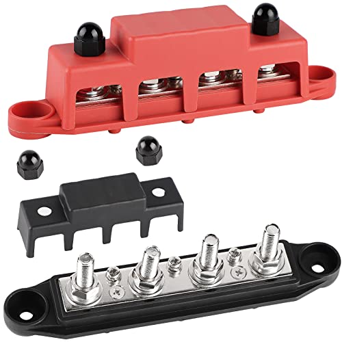 CPROSP 2-Piece Collecting Rail with Lid 250 A, Battery Connection Block 5 | Power distributor rail with 4 x M8 bolt connection; for car RV boat yacht; busbar box 250A--4*M8