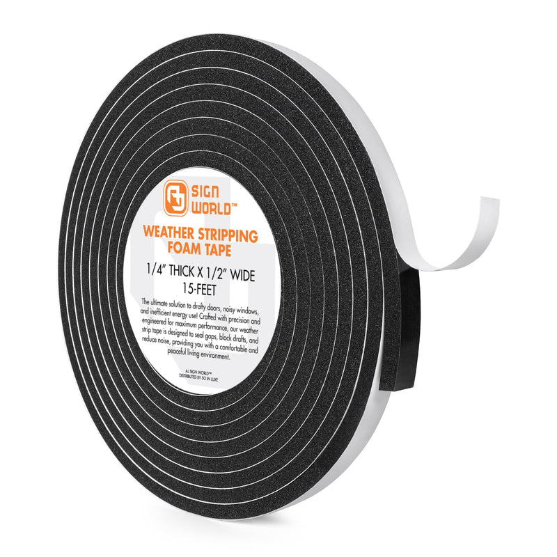 1/4in x 1/2in Weather Stripping Foam Insulation Tape, Doors, Windows, Sliding Door, A/C, Soundproofing, Draft Stopper, Shock Absorption (1/4" T x 1/2" W x 15 Ft L) 1/4" T x 1/2" W