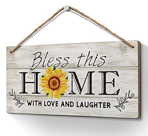 Heuhuww Bless This Home Wood Sign 6x12 Bible Verse Front Door Decor,Religious Porch Decor Housewarming Gifts for Women Apricot 4
