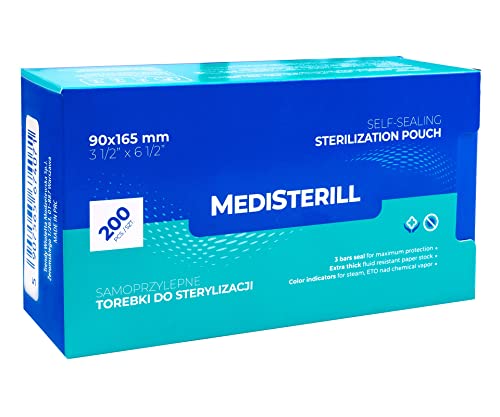 Pack of 200 Self-Sealing Sterilisation Bags, PVC Dental Sterilisation Bags, Self-Sealing Bag, Autoclave Steriliser Bag for Cleaning Tools (9 x 16.5 cm) 90x165