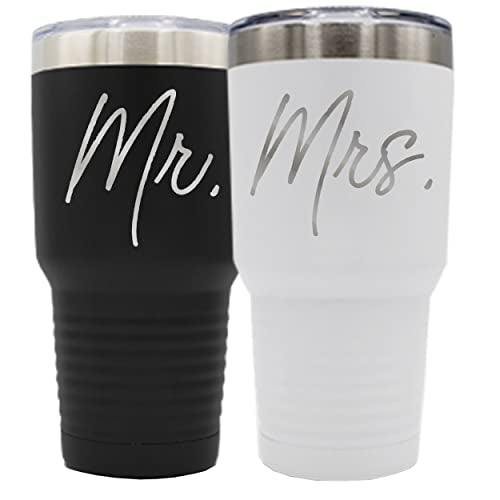 My Personal Memories Mr and Mrs Set of 2 Stainless Steel Powder Coated Double Wall Vacuum Insulated Travel Tumbler (Black Mr White Mrs 30 oz Set of 2) Black Mr White Mrs 30 oz Set of 2