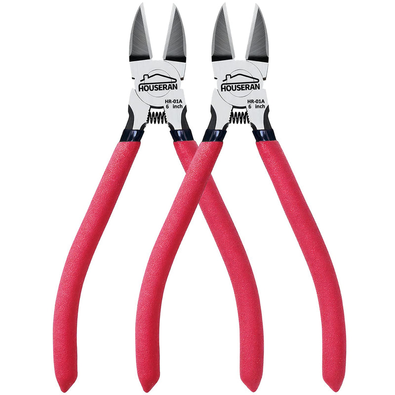 [Australia - AusPower] - Wire Cutters 2 PACK, 6 inch Wire Cutters Set, HOUSERAN Side Cutters Flush Cut Pliers, Spring Loaded Cutting Pliers with Non-slip Red Handle, Wire Cutters Heavy Duty for Jewelry Making, Crafts, Zip Tie 6"- 2 Pack 