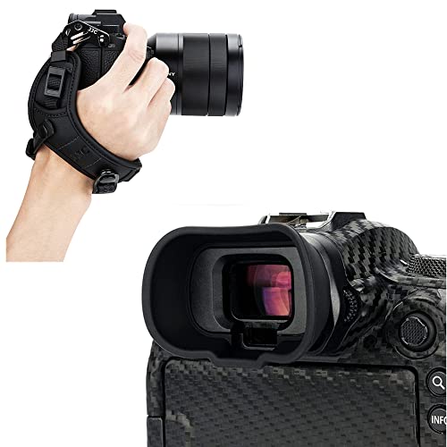 R6 R5 R5C Eyecup + Camera Hand Strap：Extended Camera Eye Cup with Camera Hand Strap for Canon EOS R6 R5 R5C Camera
