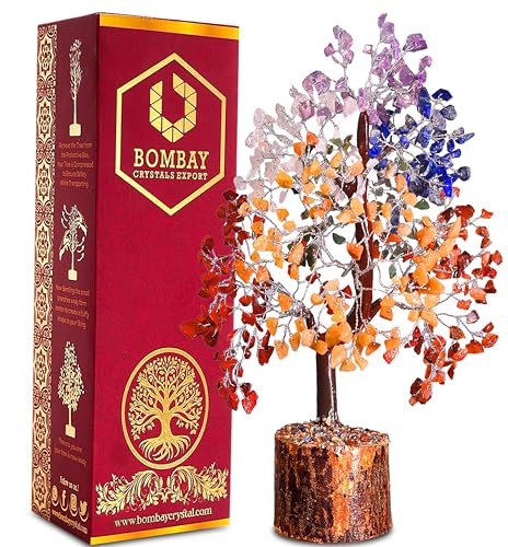7 Chakra Crystal Tree of Life – Handmade Healing Gemstone Bonsai for Positive Energy, Prosperity & Home Décor – Good Luck Gift for Women, Mom, Office & Living Room Accent 7 Chakra Silver Wire