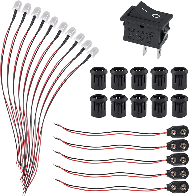 [Australia - AusPower] - 26pcs/Set DC 12V LED Diodes 10mm LED Light Lamp Bulb Prewired Emitting Diodes with Holder, Battery Clip and Switch for DIY Home Decoration (Yellow) Yellow 