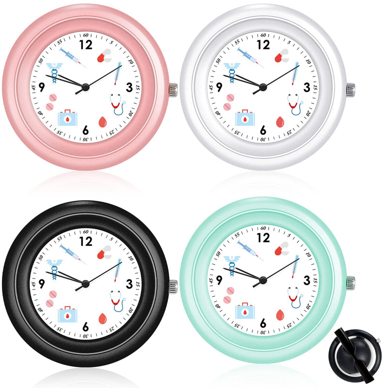 [Australia - AusPower] - Janmercy 4 Pcs Stethoscope Watch with Medical Symbols for Doctor Clinic Staff Tunic Nurses stethoscope clock Watches Clip on Watch Lightweight Frame nursing stethoscope accessories 
