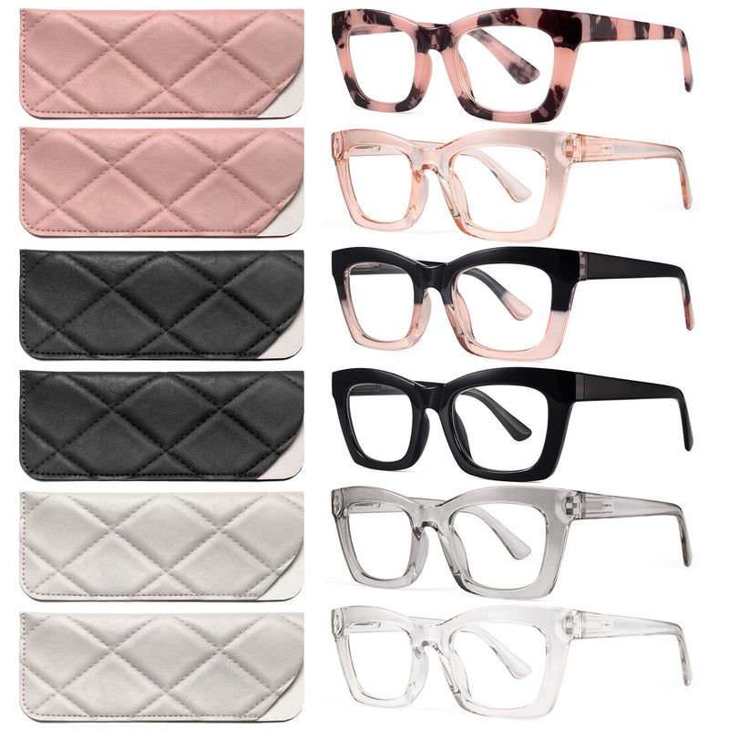 [Australia - AusPower] - 6 Pack Oprah Style Reading Glasses for Women Blue Light Blocking Computer Square Readers with Spring Hinge Men (A1 Mix, 1.5) A1 Mix 1.5 x 