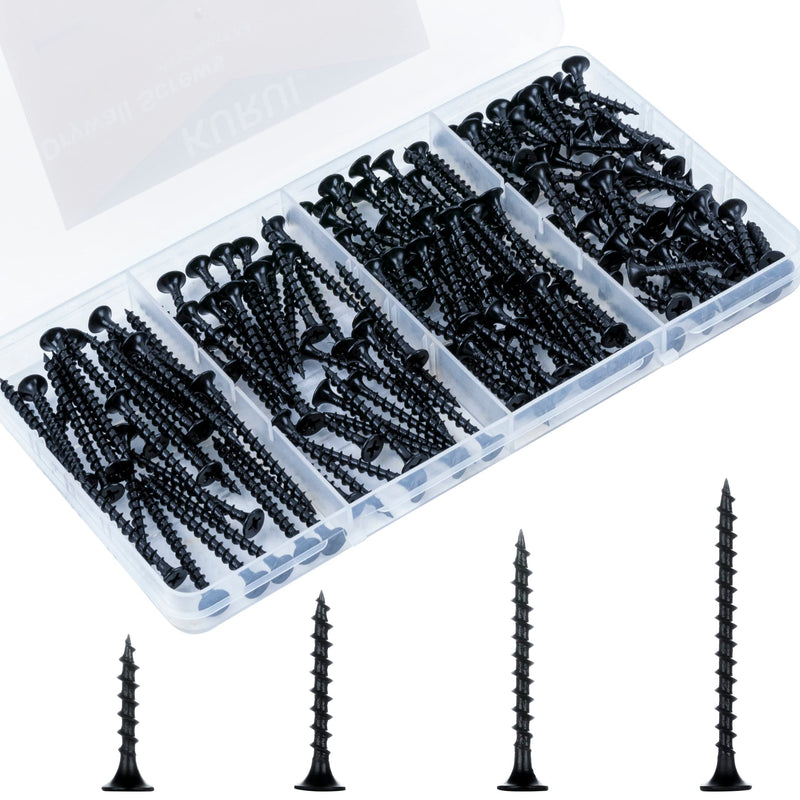[Australia - AusPower] - KURUI Drywall Screws Assortment Kit, 6 Black Wood Screws for Drywall,165pcs Coarse Thread Sheetrock Screws Set, Phillips Drive Self Tapping Dry Wall Screws 4 Sizes 1",1-1/4",1-5/8",2" 165 