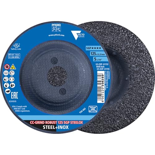 PFERD Tools CC-Grind Robust 125 x 22.23 mm SGP Steelox Sanding Disc for Steel and Stainless Steel with Victogram Grit - Pack of 10 Ergonomic and Durable