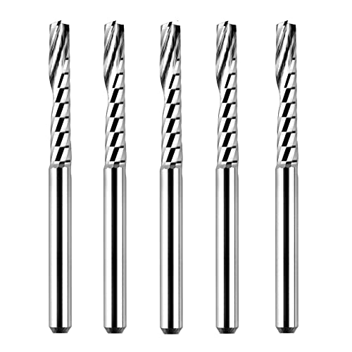 SpeTool 5-piece O-flute spiral end mill set with 1/8-inch shanks for CNC milling wood, acrylic, and PVC