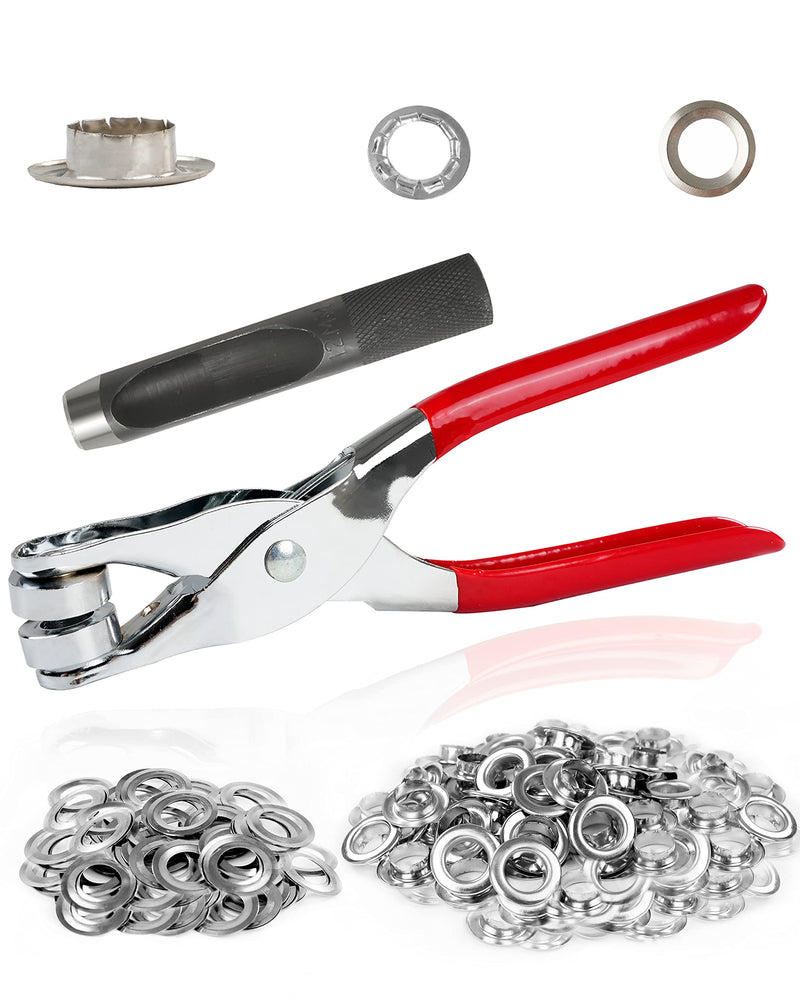 [Australia - AusPower] - 150Pcs 1/2 Inch Grommet Tool Kit, Leather Hole Punch Pliers, Grommets Kit with 150 Metal Eyelets in Silver for Leather, Shoes, Fabric, Belts 