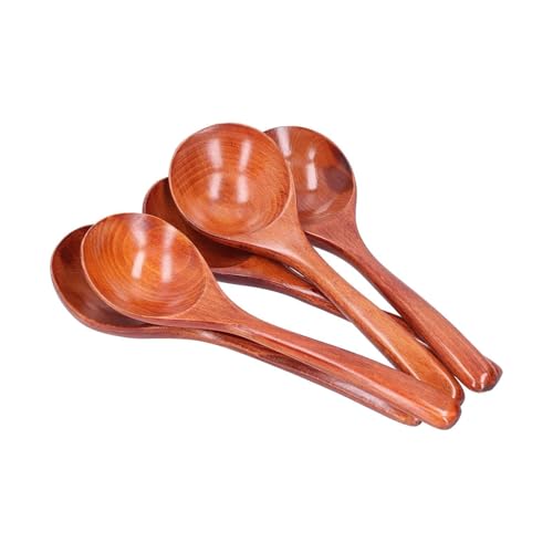 Wooden Spoon, 5PCS Wood Soup Spoons Wooden Spoons Japanese Style Ramen Noodle Soup Spoons Soup Ladle for Eating Asian Soup Spoon (Brown)