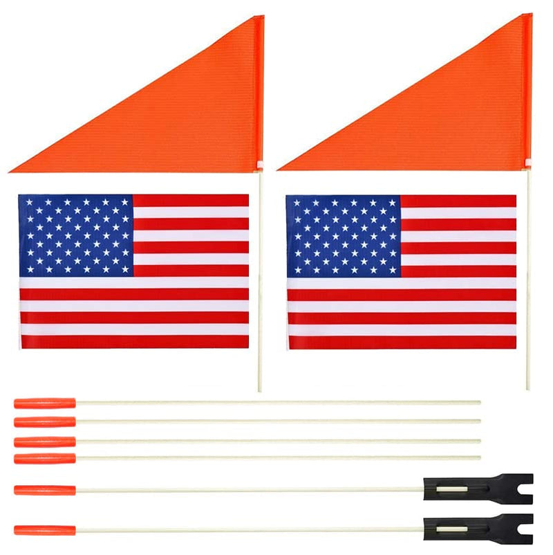 [Australia - AusPower] - 2Pcs Bike Safety and USA Flags - Six Foot Heavy Duty Fiberglass Pole, Polyester Full Color Tear-Resistant Waterproof Orange and American Flags for Bicycles 2 