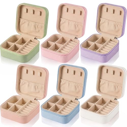 6 Pcs Small Jewelry Box, Portable Travel Case PU Leather Organizer