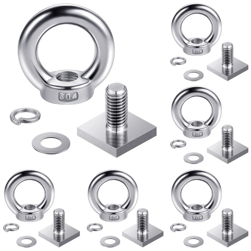 [Australia - AusPower] - 6 Sets M8 T Track Bolts, Eye Bolts with Nuts, 304 Stainless Steel Roof Rack T Bolts, Nuts and Lifting Eye Bolts, T Slot Bolts Anchoring Kit for Ropes Anchoring Tie Down Straps 