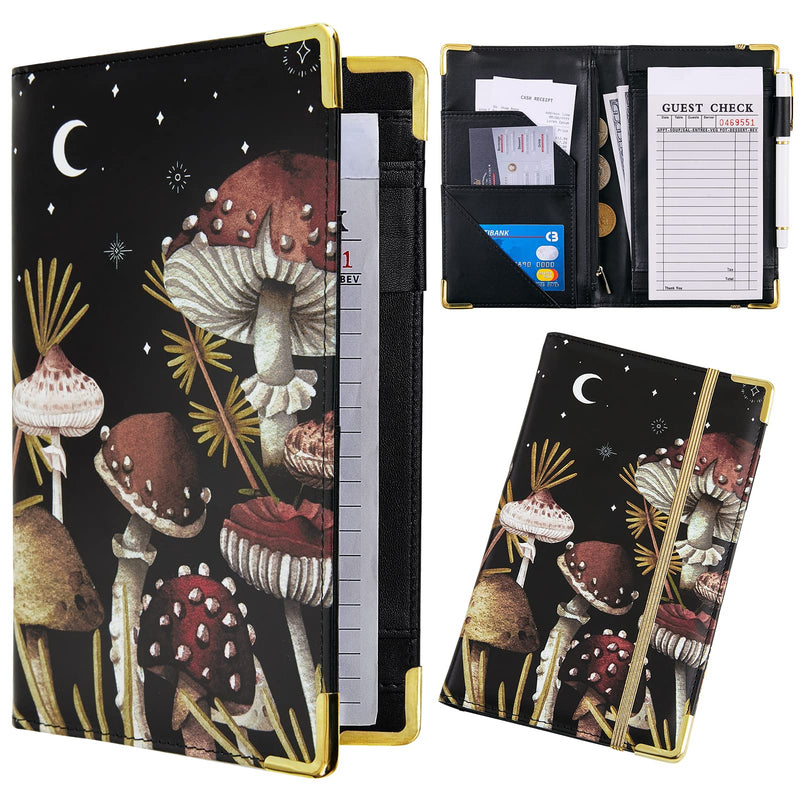 [Australia - AusPower] - Waitress Book, Server Books for Waitress with Zipper Pocket Black Serving Waiter Book for Waitress Notepad with Money Pocket and Zipper Color Mushroom 