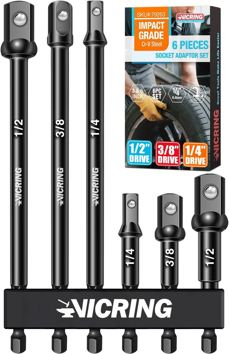 [Australia - AusPower] - Impact Socket Adapter Set Impact Driver Socket Extension Set 1/4 3/8 1/2 Drive Socket Adapter for Drill Hex Shank Socket Driver set Turn Impact Drill Into High Torque Impact Wrench (6Pcs, 3" & 6") 
