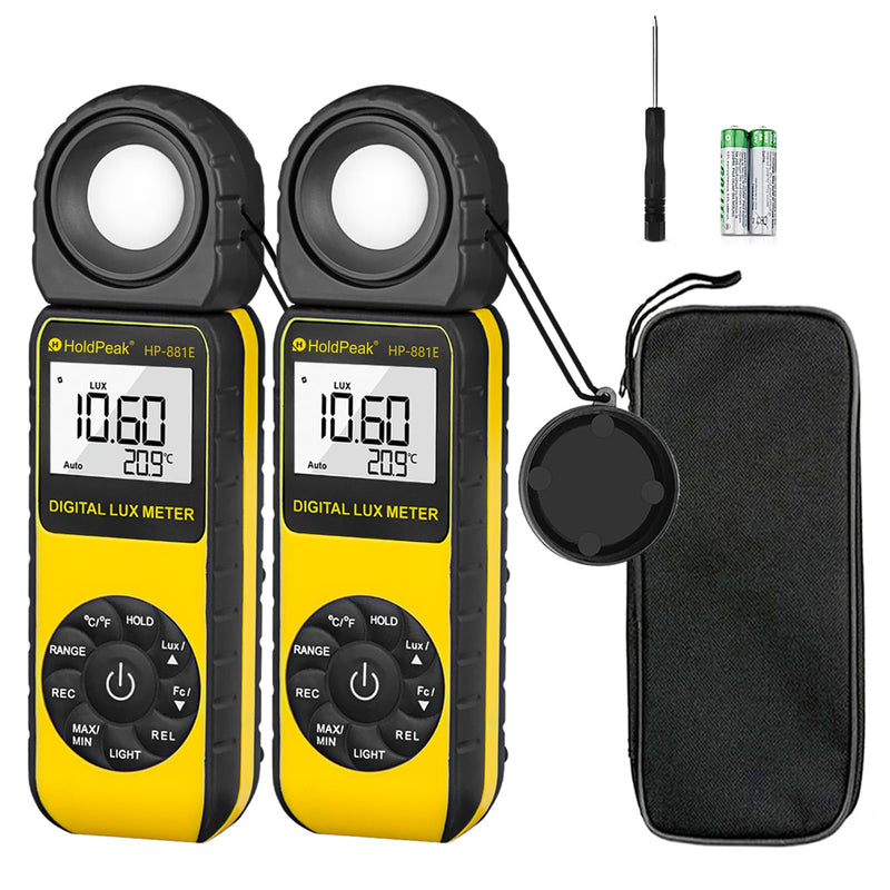 [Australia - AusPower] - Digital Light Meter (2PCS) - HOLDPEAK 881E Digital Illuminanc/Light Meter with 0.01~300,000 Lux (0.01~30,000 FC) Measuring Ranges and 270° Rotatable Detector for LED Lights and Plants Lumen Meter 2PCS(HP-881E Digital Lux Meter) 