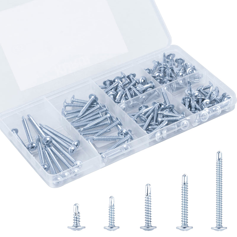 [Australia - AusPower] - KURUI Self Tapping Screws Assortment Kit, 8 sheet metal screws for Metal Wood & plastic, 125Pcs Galvanized Truss Head Self Drilling Screws in 5 Sizes (1/2, 3/4, 1-1/4, 1in, 2in) 