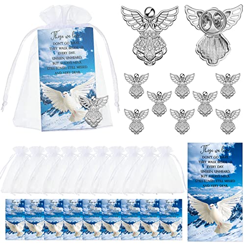 Fumete 50 Set Memorial Angel Pins for Funeral with Poem Cards Organza Bags