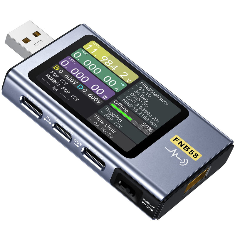 [Australia - AusPower] - FNIRSI USB Tester 4-28V 7A LCD USB A&C Voltage Current Power Tester Multimeter, Fast Charge Detection Trigger Capacity Ripple Measurement, PD2.0/PD3.0,QC2.0/QC3.0 