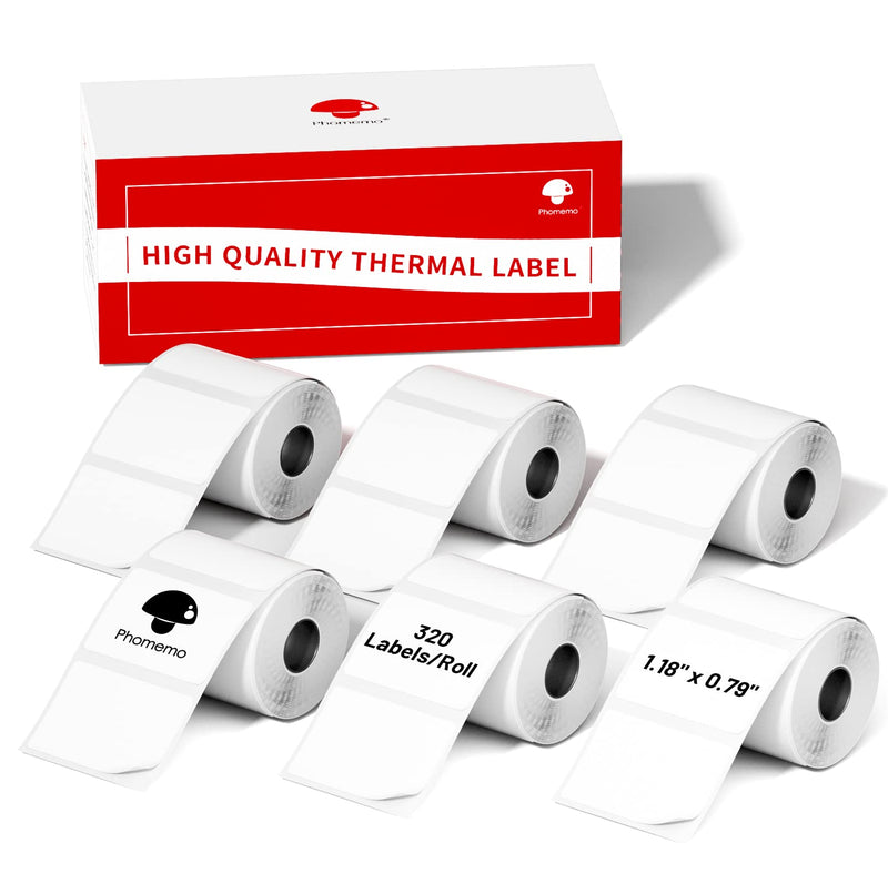 [Australia - AusPower] - Phomemo Sticker Labels 1.18" x 0.79" (30x20mm) 6 Rolls, for M110/M110S/M120/M200/M220 Printer - Black on White, for Small Business, Home, Office, 320 Labels/Roll 1.18" × 0.79" 