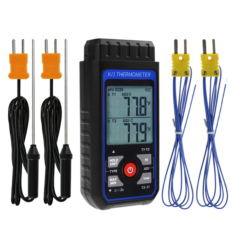 [Australia - AusPower] - Thermocouple Thermometer HVAC Temperature Meter, Digital Temperature Thermometer with 4 K Type Thermocouple, Dual Channel Temperature Gauge with Alarm & ADJ Compensation (-328~2500℉ Measuring) 