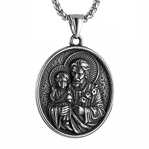 HZMAN Stainless Steel Joseph/Mary/Jesus Medal Necklace for Men Women Silver St Joseph
