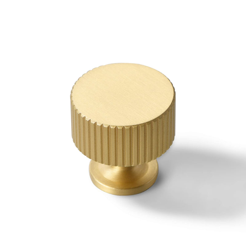 SALISENG- 5 Pack Solid Brass Kitchen Cabinet Knobs,Matt Gold Drawer Pulls, 1-1/10 Inch 28mm Diameter, Modern Furniture Handles for Cupboard Wardrobe (BOURGUE) Brushed Brass