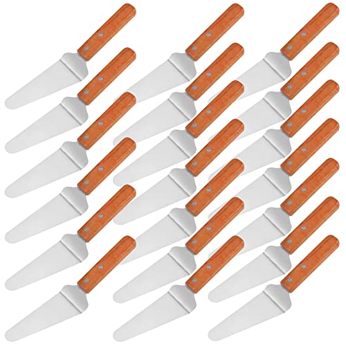 20 Pack Wood Handle Pizza Pie Server Stainless Steel Cake Server, Cake Holder Transfer Triangular Spade Spatula Shovel for Pizza Cake Biscuit Baking