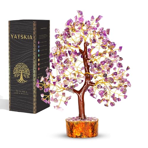 YATSKIA Amethyst Tree - Crystal Tree - Feng Shui Crystals Decor - Purple Decor - Spiritual Crystals - Crystal Meditation - Spiritual Gifts Amethyst Golden Wire