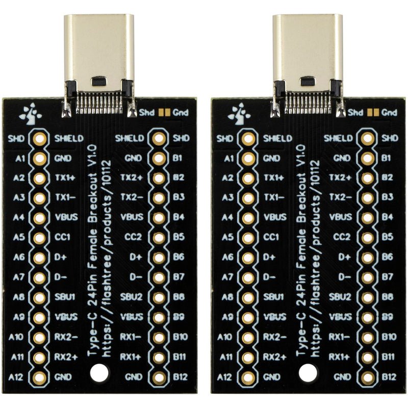 [Australia - AusPower] - USB Type C Breakout Board Female 24Pin Full Pins Output Gold Plated PCB USB C Interface Replacement (Pack of 2pcs) USB C Breakout 24Pin Female (2pcs) 