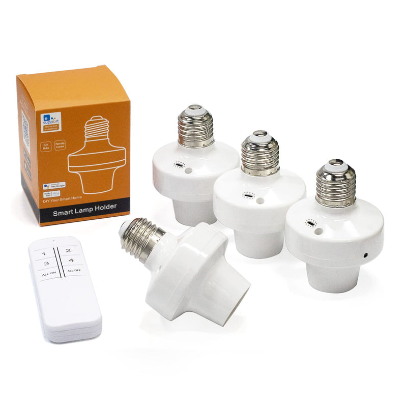 QIACHIP Wi-Fi Smart 2.4G Remote Control Light Socket E26 E27 Bulb Socket Adapter, eWeLink APP Remote Timing, Compatible with Alexa and Google 4 x Wifi Socket + 1 transmitter
