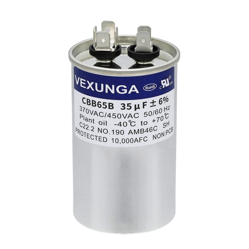 VEXUNGA Capacitor 35uF 35 MFD 370VAC 440VAC 450VAC 50/60Hz Round AC Capacitors CBB65 for Air Conditioning Compressor Motor Air Heat Pump or Fan Motors