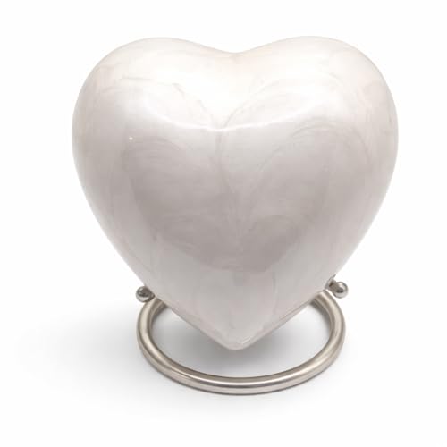 Heart Keepsake Urn for Human Ashes - High Gloss Cremation Urn with Stand and Velvet Bag, Perfect for Adults & Infants (White) White