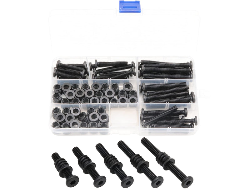 [Australia - AusPower] - LBY 35 Sets 1/4×13mm Threaded Inserts Nuts and Bolt Assortment kit, Hex Socket Drive Furniture Flanged Screw-in Nut(with Bolt), 5 Sizes, Carbon Steel, Black 