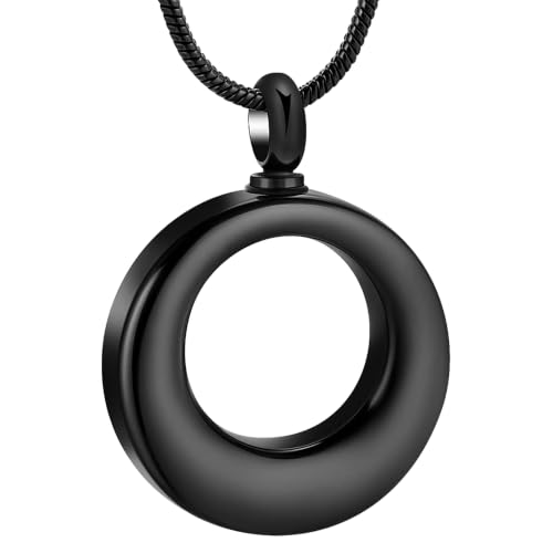 Circle of Life Eternity Urn Necklace for Ashes for Women Men Stainless Steel Cremation Jewelry Memorial Pendant for Ash Holder Black