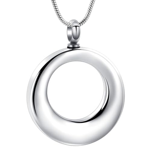 Circle of Life Eternity Urn Necklace for Ashes for Women Men Stainless Steel Cremation Jewelry Memorial Pendant for Ash Holder Silver
