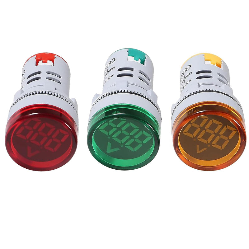 [Australia - AusPower] - 3pcs LED Voltage Meter Indicator AC 60-500V LED Voltmeter Signal Light Digital Display DC Voltage Meter Indicator Round Lamp Tester 3pcs 