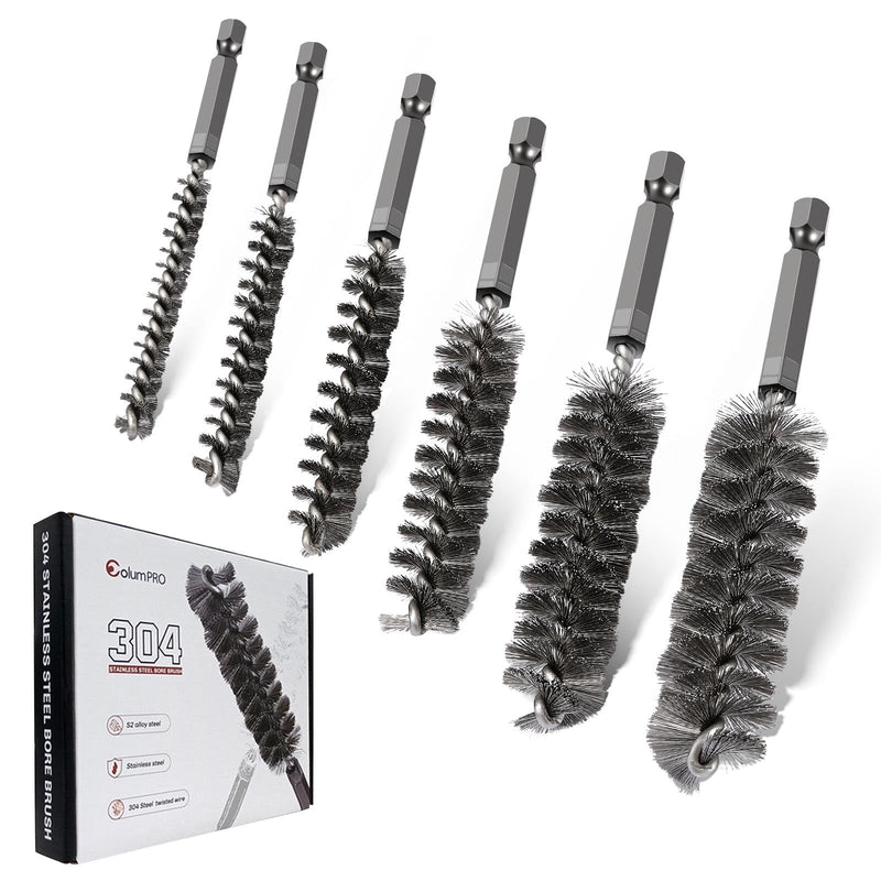 [Australia - AusPower] - 6PCS 304 Stainless Steel Bore Brush Copper Pipe Cleaner, Twisted Wire Drill Brush,1/4 Inch Hex Shank S2 Steel Handle, for Power Drill Plumbing Tools 9 mm,11 mm,13 mm,16 mm,18 mm,19 mm 