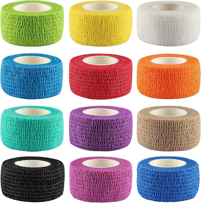 [Australia - AusPower] - 12Pack 1 x 5 Yards Self Adhesive Bandage Wrap, Elastic Self Breathable Self Adherent Wrap for Pets, Athletic Cohesive Bandage for First Aid, Sports Injury & Protection, 12Color 1 x 5 Yards (12-Pack) 