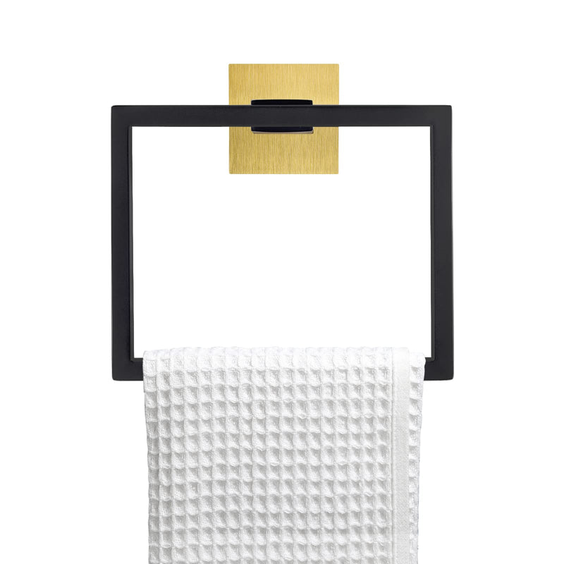 Black and Gold Towel Ring Modern Square Hand Towel Bar,Towel Holder for Bathroom,Wall Mount Stainless Steel Black Gold