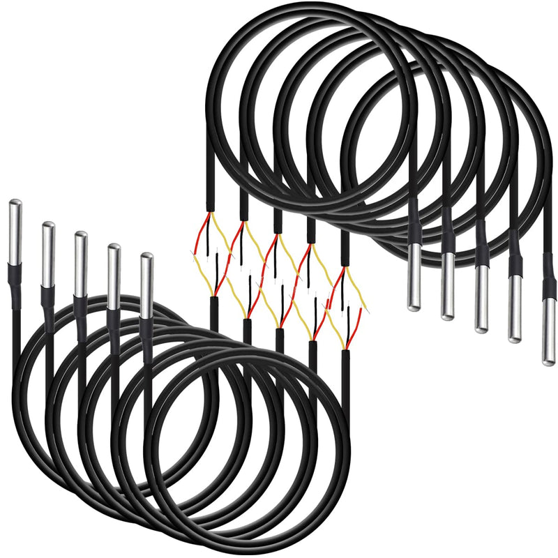 [Australia - AusPower] - Waterproof DS18B20 Temperature Sensor, Digital Temperature Thermal Cable Temperature Range (-55℃~ +125℃) Digital Temperature Probe Sensor - 1 Meter / 3.2Ft, 10 Pack 