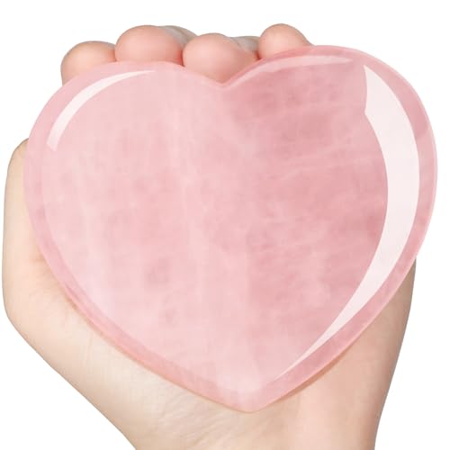 ideayard Big Rose Quartz Heart, 75mm Love Healing Crystal Gift, Meditation Quartz Palm Stone, Worry Stone for Relieve Anxiety Stress Tool 72-75mm