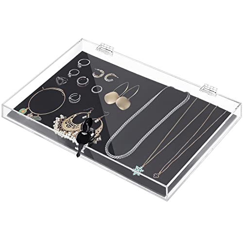 Weysat Acrylic Locking Display Case for Knife Jewelry, Clear Rectangular Display Box Security Showcase Organizer Tray with Lock Key and Padding for Jewelry Collectibles Pocket Knives