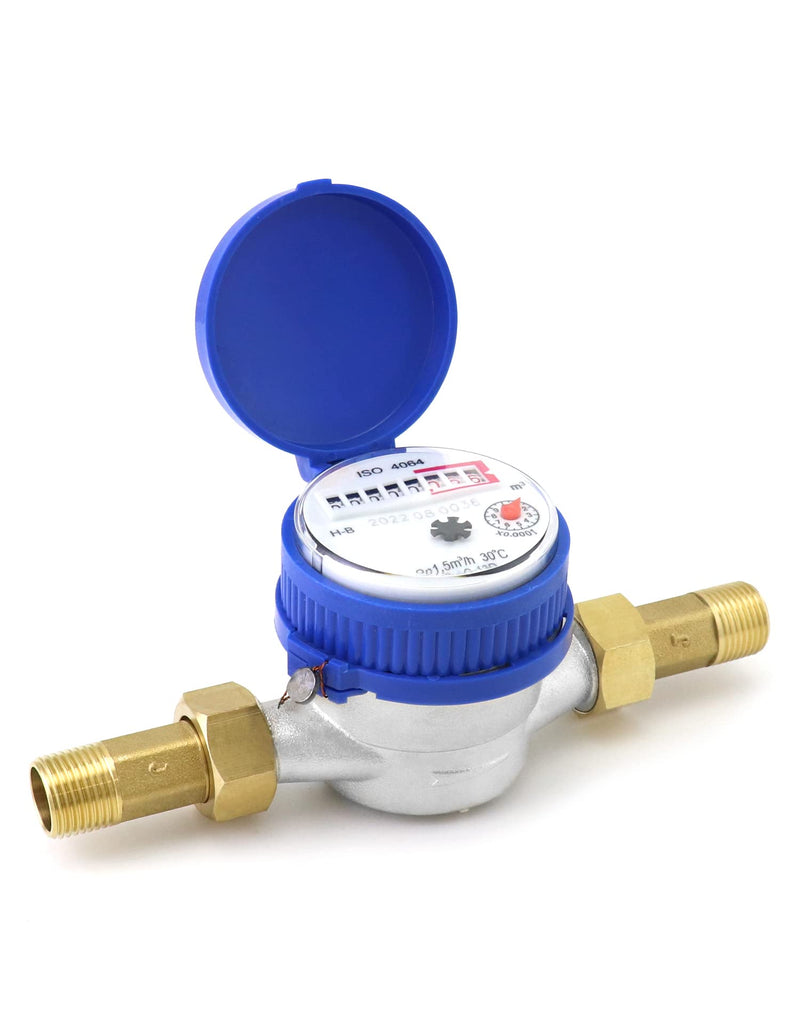 [Australia - AusPower] - QWORK Water Meter, 1/2" NPT 304 Stainless Steel Cold Water Flow Meter with Pulse Output, for Garden and Home Use, Includes 2 pcs 1/2"NPT Thread Adapter 